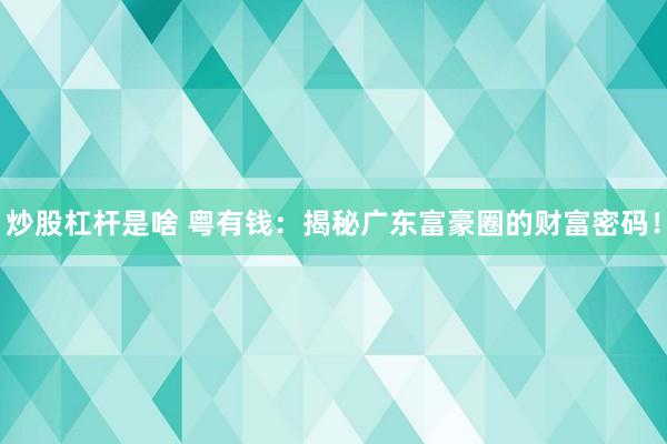 炒股杠杆是啥 粤有钱：揭秘广东富豪圈的财富密码！