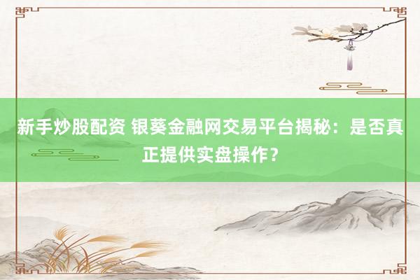 新手炒股配资 银葵金融网交易平台揭秘：是否真正提供实盘操作？