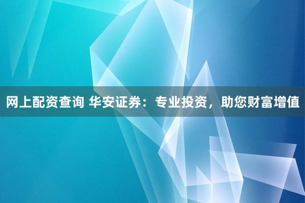 网上配资查询 华安证券：专业投资，助您财富增值