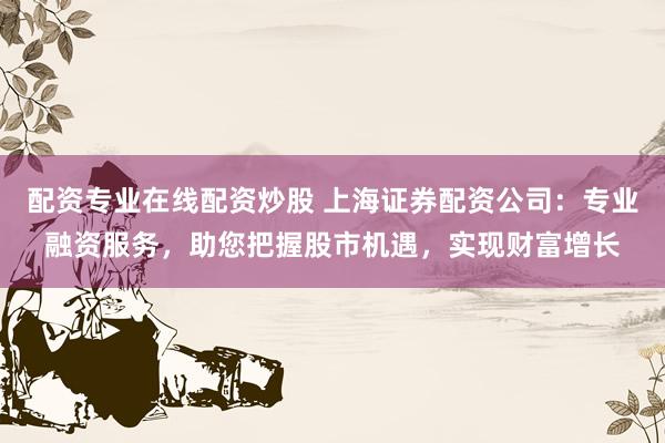 配资专业在线配资炒股 上海证券配资公司：专业融资服务，助您把握股市机遇，实现财富增长