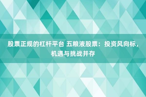 股票正规的杠杆平台 五粮液股票：投资风向标，机遇与挑战并存