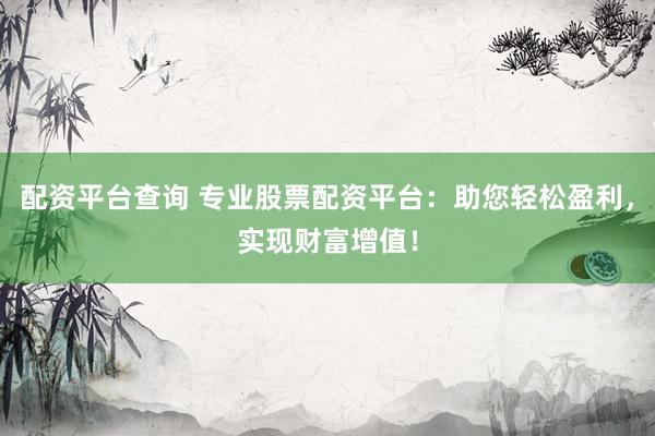 配资平台查询 专业股票配资平台：助您轻松盈利，实现财富增值！