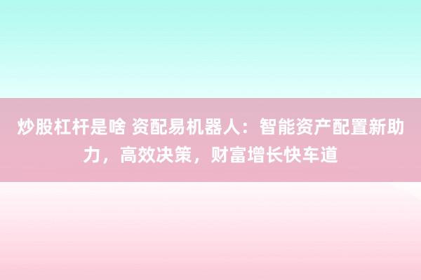 炒股杠杆是啥 资配易机器人：智能资产配置新助力，高效决策，财富增长快车道