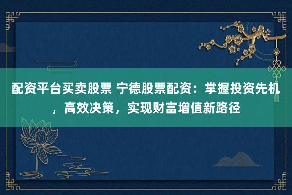 配资平台买卖股票 宁德股票配资：掌握投资先机，高效决策，实现财富增值新路径